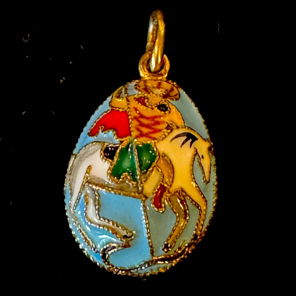 Sterling Silver and Cloisonné Russian Enamel Egg Pendant Marked 925